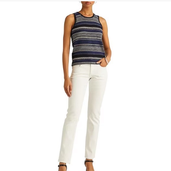 Lauren Ralph Lauren Striped Jewel Neck Sleeveless Sweater Top. - Picture 4 of 12